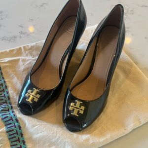 Tory Burch Black Peep-Toe Heels